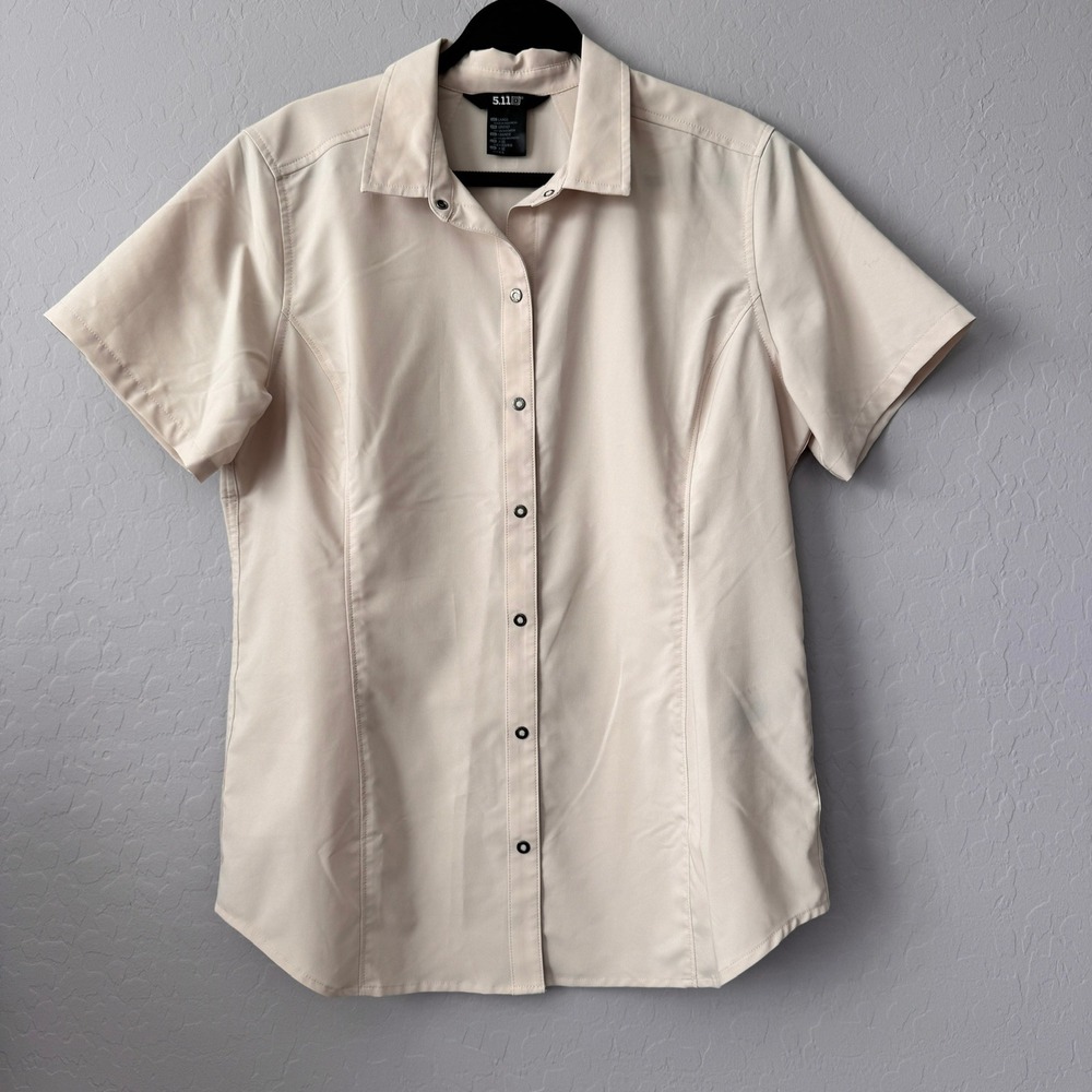 5.11 Tactical Large Shirt Beige Short Sleeve Snap Button Up 61337-597